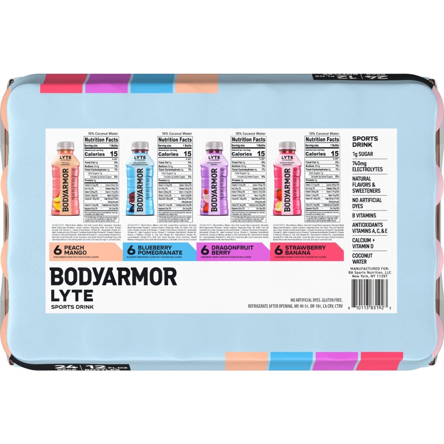 BODYARMOR LYTE Sports Drink Variety Pack Bottles, 12 fl. oz., 24 pk.