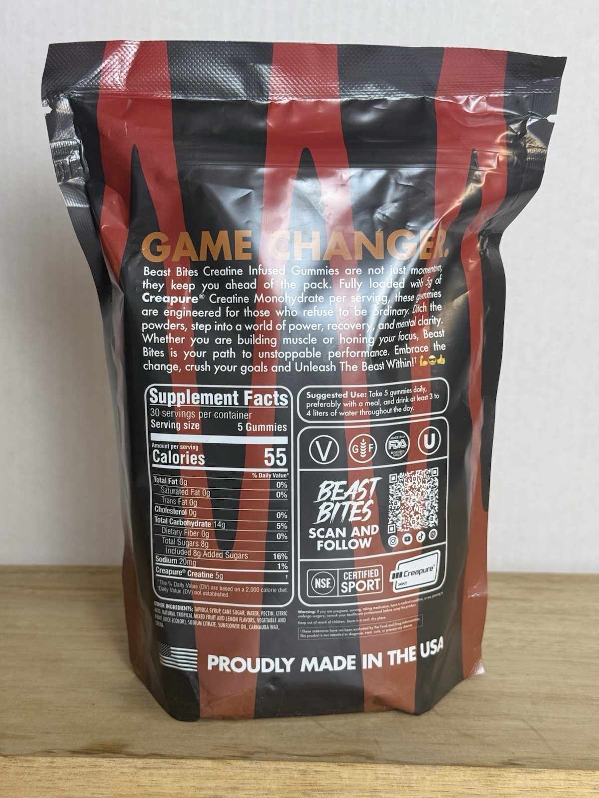 Beast Bites Creatine Monohydrate Gummies Hawaiian Fruit Punch 150 Count 5g