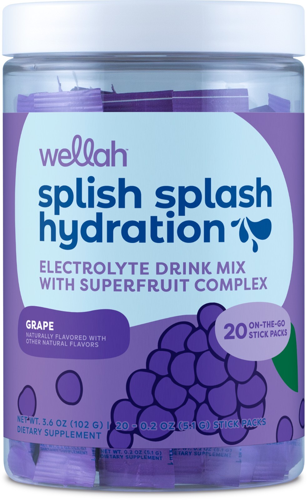 Wellah Splish Splash Hydration (Grape) 20 Stick Packs – Electrolyte complex