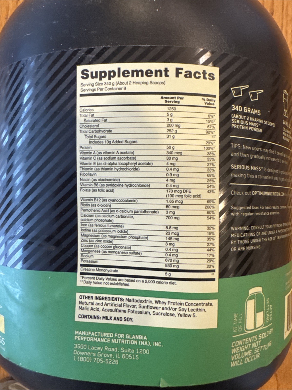 Optimum Nutrition Serious Mass Gainer Protein Powder, Banana, 6 lbs, Exp. 8/27