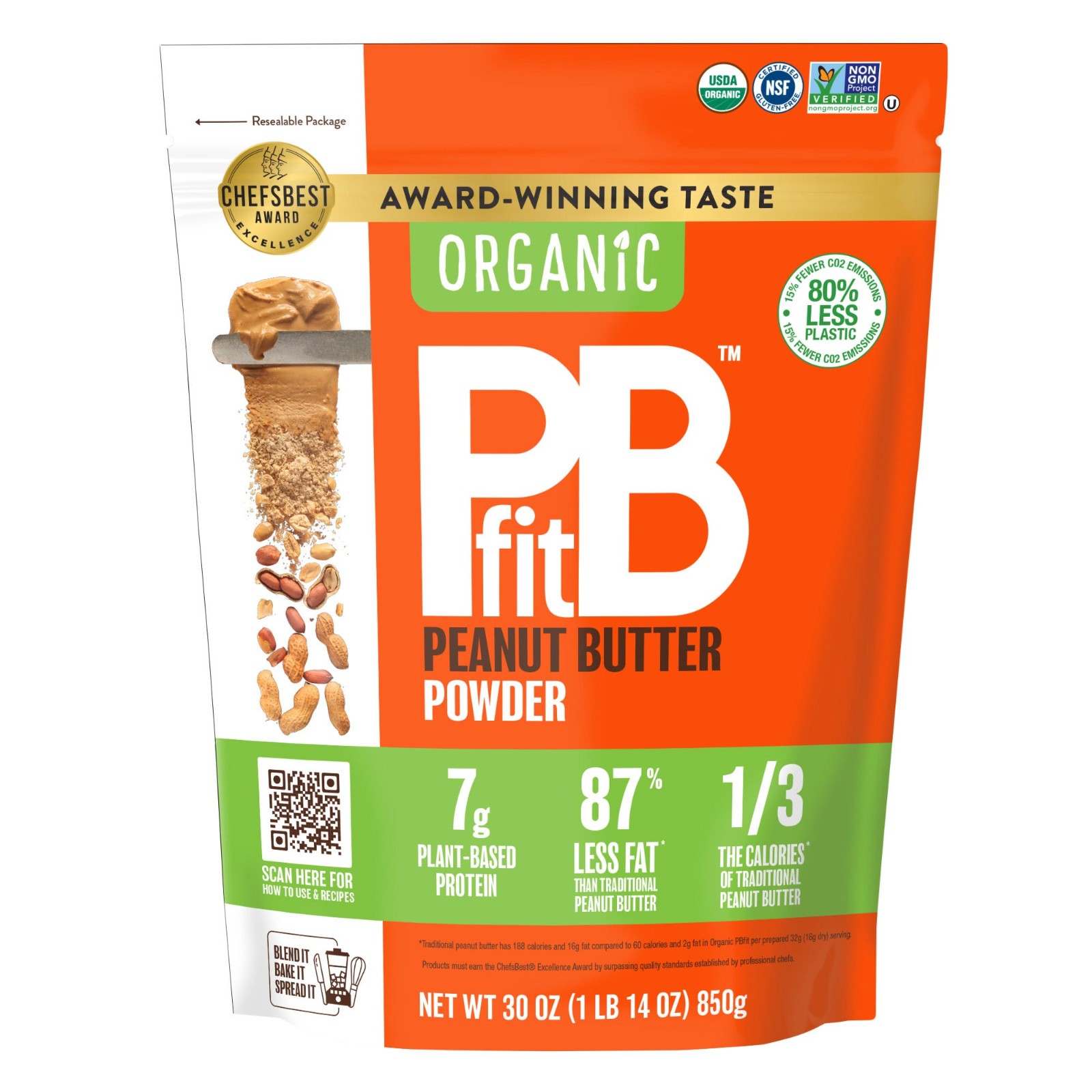 PBfit Organic Peanut Butter Plant-Based Protein Powder, 30 oz