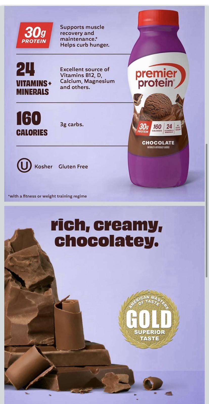 Premier Protein Chocolate Shake High Protein Gluten-Free No Added Sugar 12 Pack