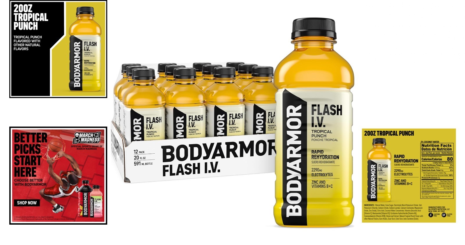 BodyArmor Flash IV Coconut Water Drink Pack of 12 Immunity Hydration 20 Oz