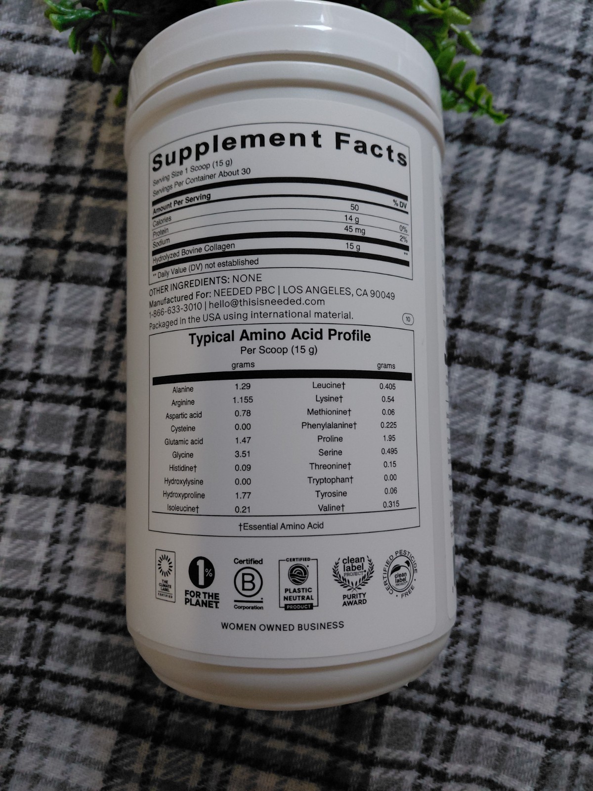 NEEDED. Collagen Protein Powder, Hydrolyzed Bovine Collagen, 15.9 oz (450 g)