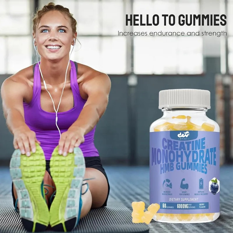Gommes créatine HMB 1000 mg 5000 mg soutien muscles endurance vegan 60 pcs
