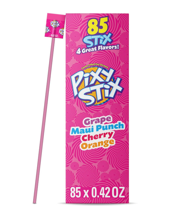 Wonka Pixy Stix Sour Powder Straws, Grape, Maui Punch, Cherry, 85 Count