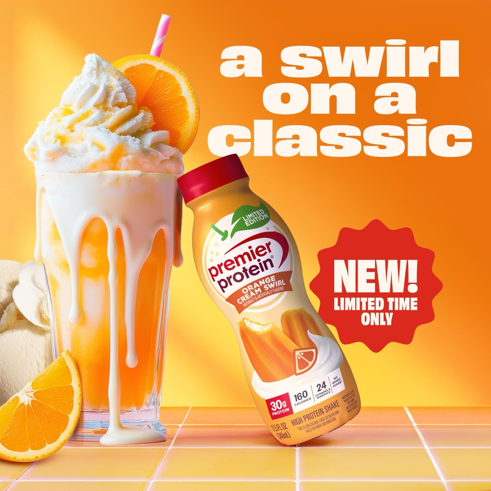 •*.Premier Protein Shake Orange🍊Cream🍦Swirl, 11.5 fl oz, 12-pack,*.•