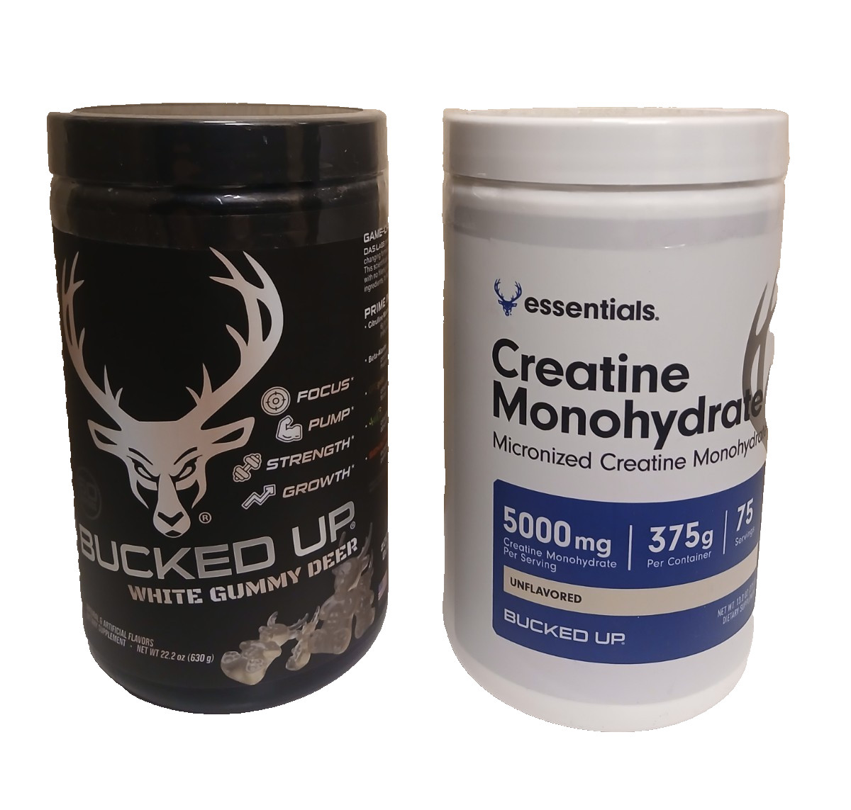 2Lrg BUCKED UP PRE-WORKOUT WHITE GUMMY DEER 60 SERVINGS ☆ Creatine monohyd. 75sv