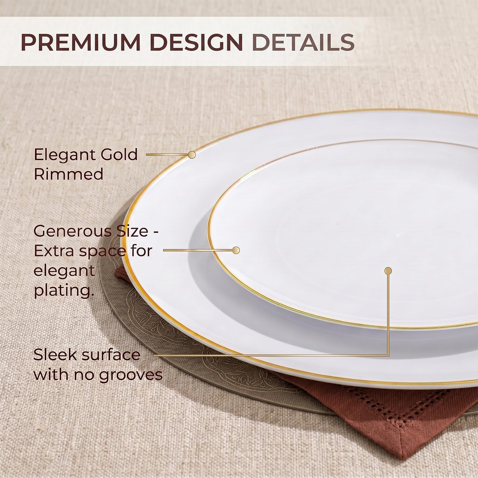 KIRE 100PCS White and Gold Plates – Plastic Disposable Plates – Includes 50Pi…