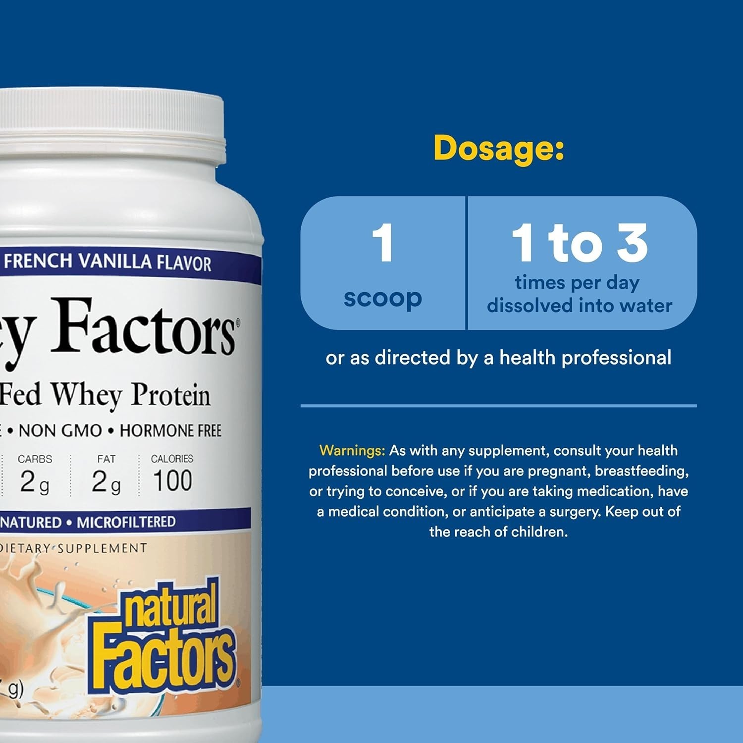 Whey Factors French Vanilla Protein – 18g Protein Per Serving, Easy Mix
