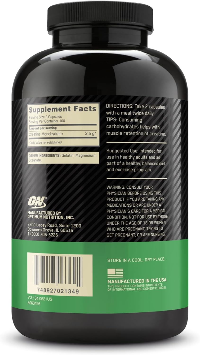 Optimum Nutrition Micronized Creatine Monohydrate Capsules 200 Caps Exp 05/2028