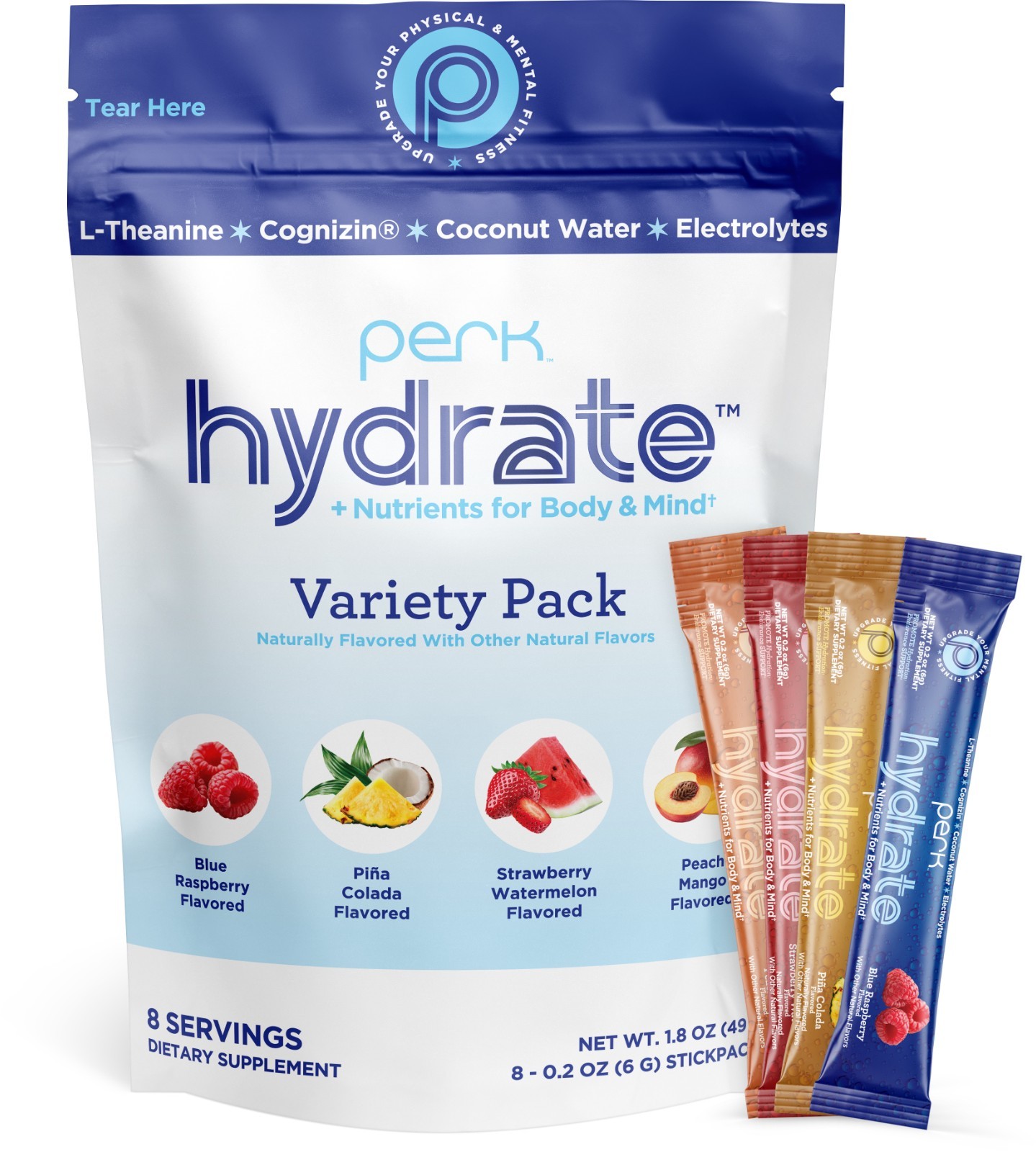 Perk Hydrate Electrolyte Stickpacks (Variety Pack) 8 Packets – Zero Sugar
