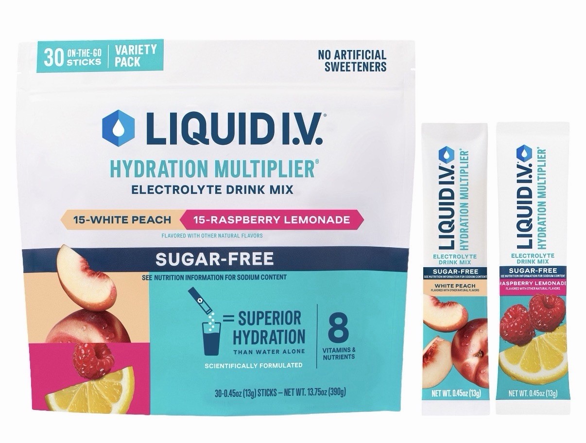 Liquid I.V. Hydration Multiplier Sugar-Free Powder, White Peach/Raspberry, 30