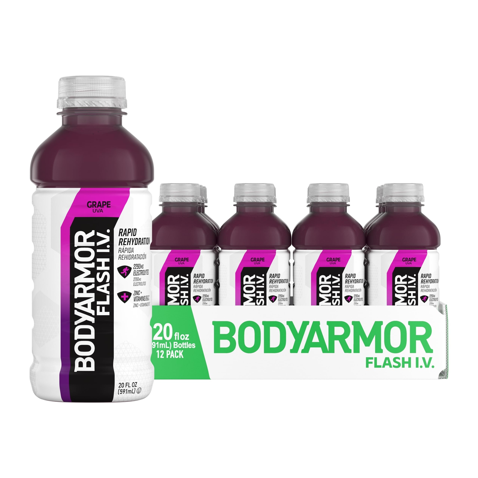BODYARMOR Flash IV Coconut Water Hydration Drink 20oz Pack of 12 Immunity Boost