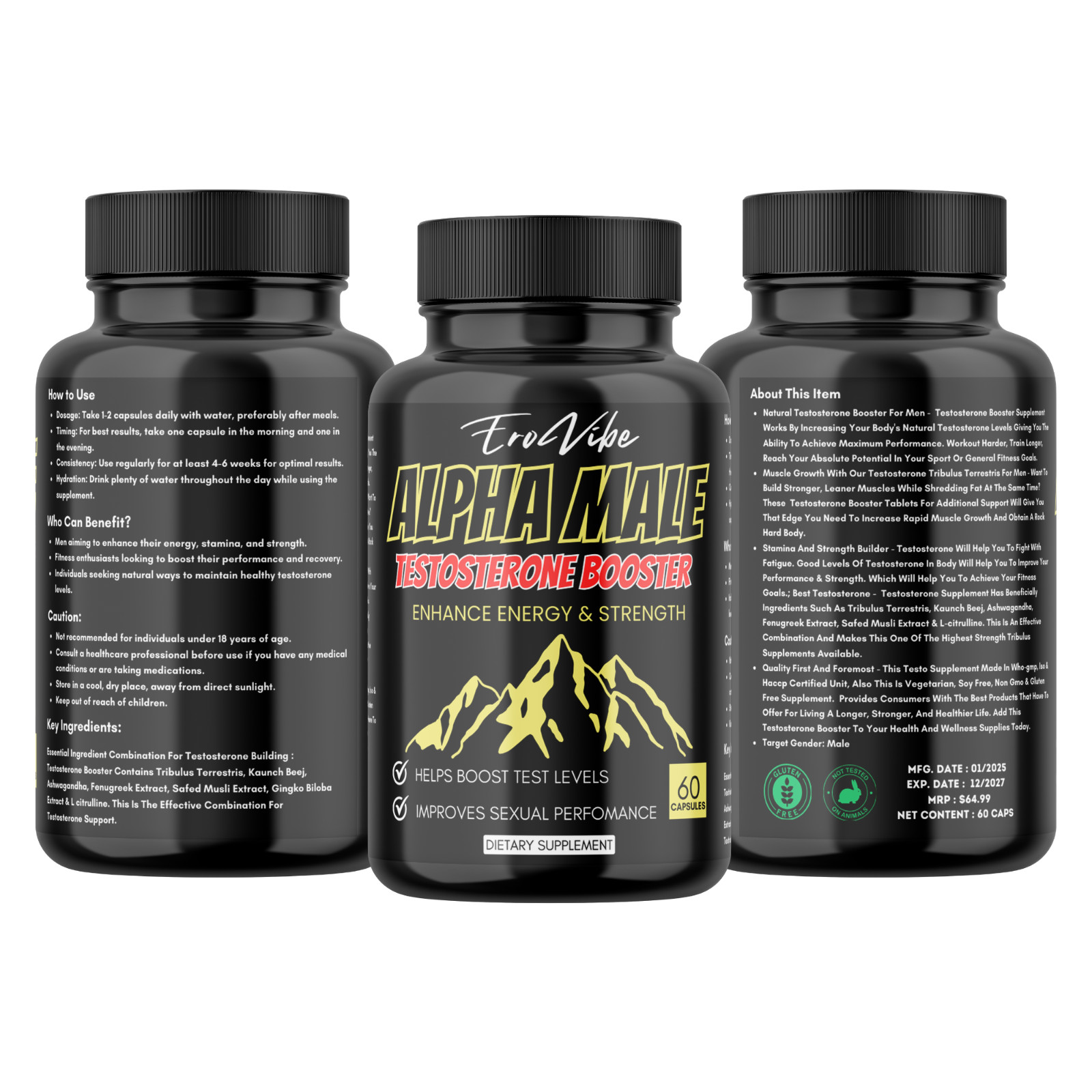 Men Rock Hard Timing Strength 60 Pills, Stamina, Muscle Recovery, Male + FS