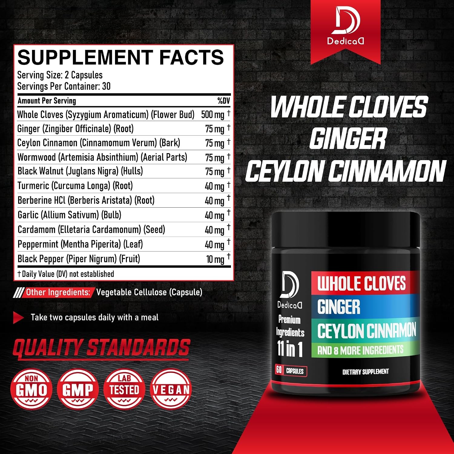 DEDICAD 11in1 Cloves Supplement with Ginger, Ceylon Cinnamon and 8 Other More –
