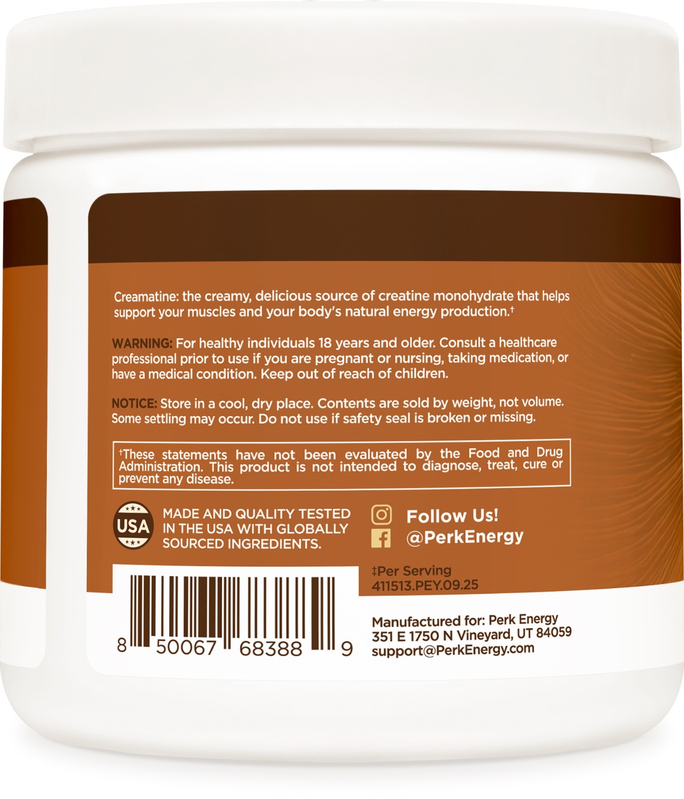 Perk Creamatine (Caramel Macchiato) 30 Servings – Flavored Creatine Monohydrate