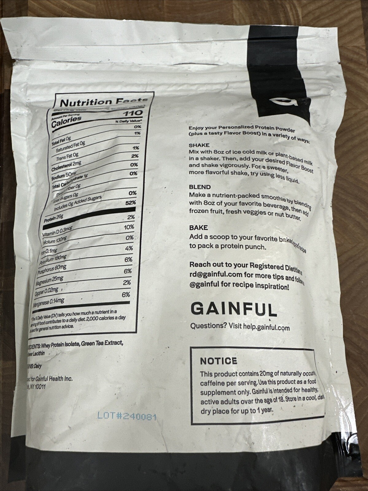 14.8oz (420g) Gainful Whey Protein – Unflavored – Low Carb Soy-Free Green Tea