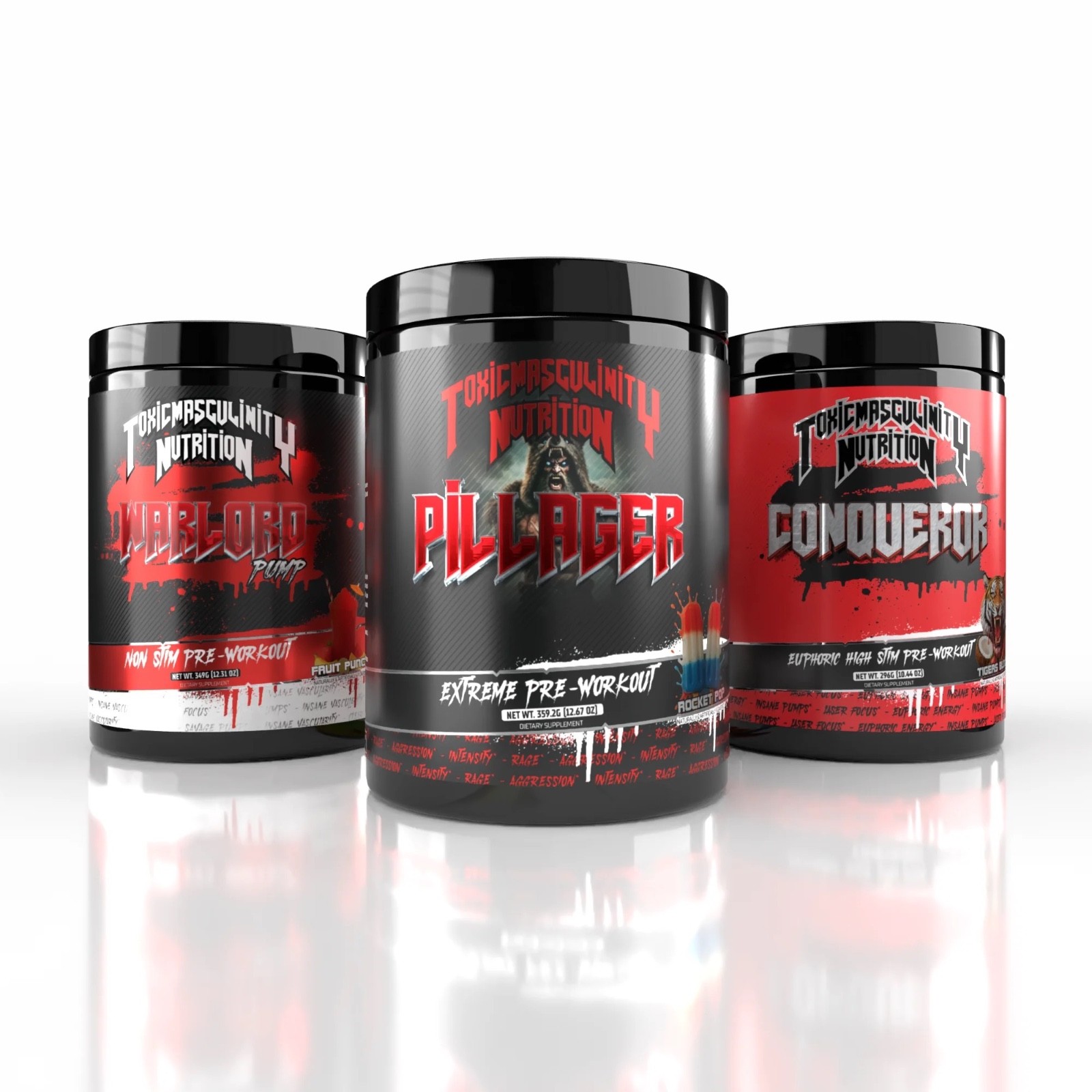BUNDLE of 3 TOXIC MASCULINITY NUTRITION HIgh Stim Pre-Workouts & Non Stim Pump