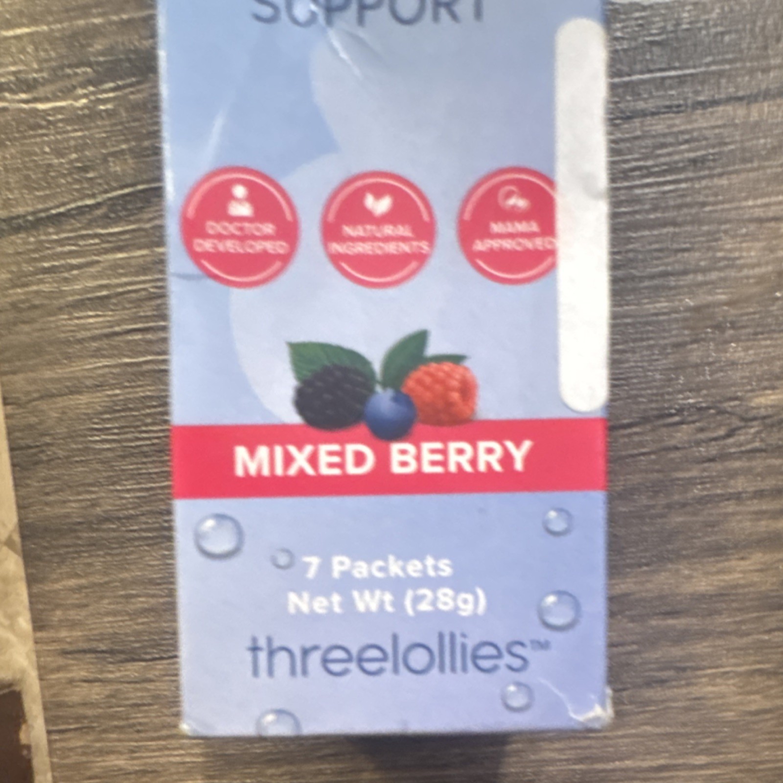 Three Lollies Hydration Support Electrolytes Powder Mixed Berry 7 Packets Women