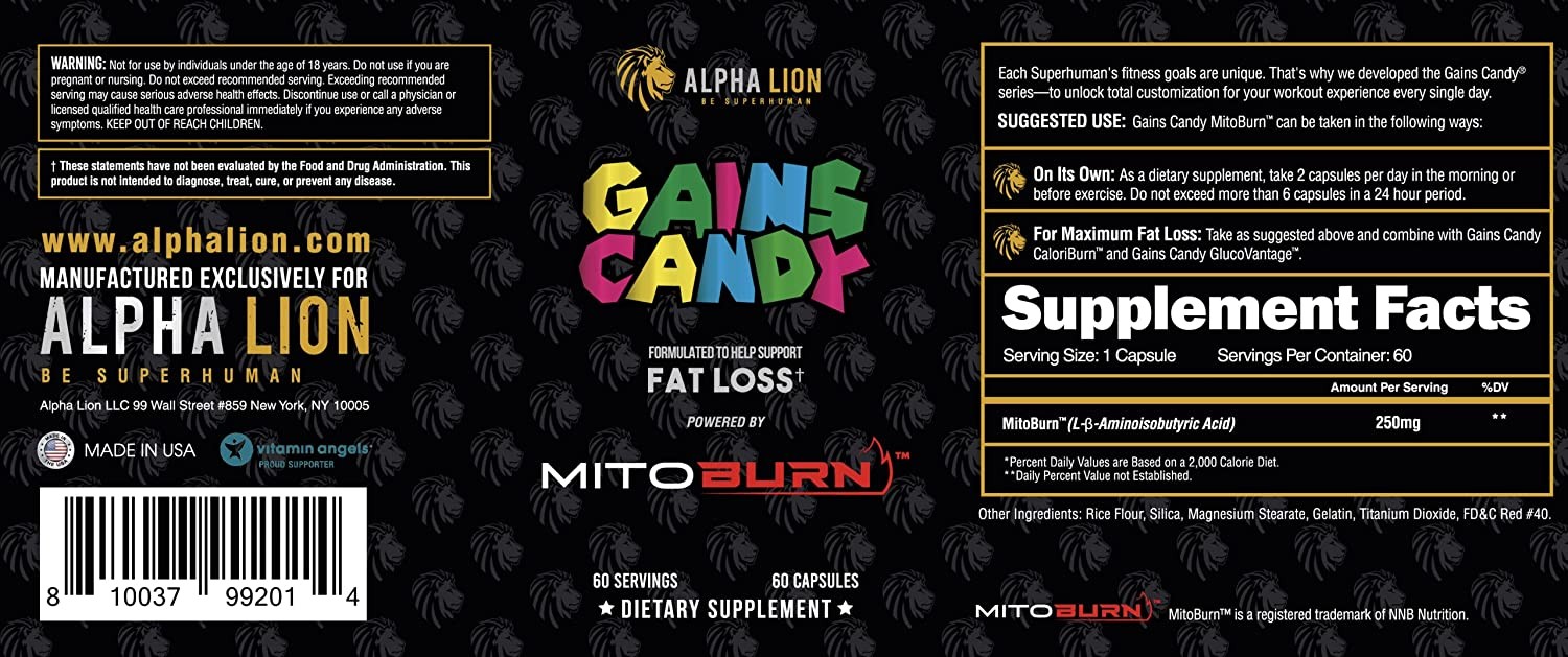 Alpha Lion Gains Candy MitoBurn Workout & Endurance, 60 Capsules