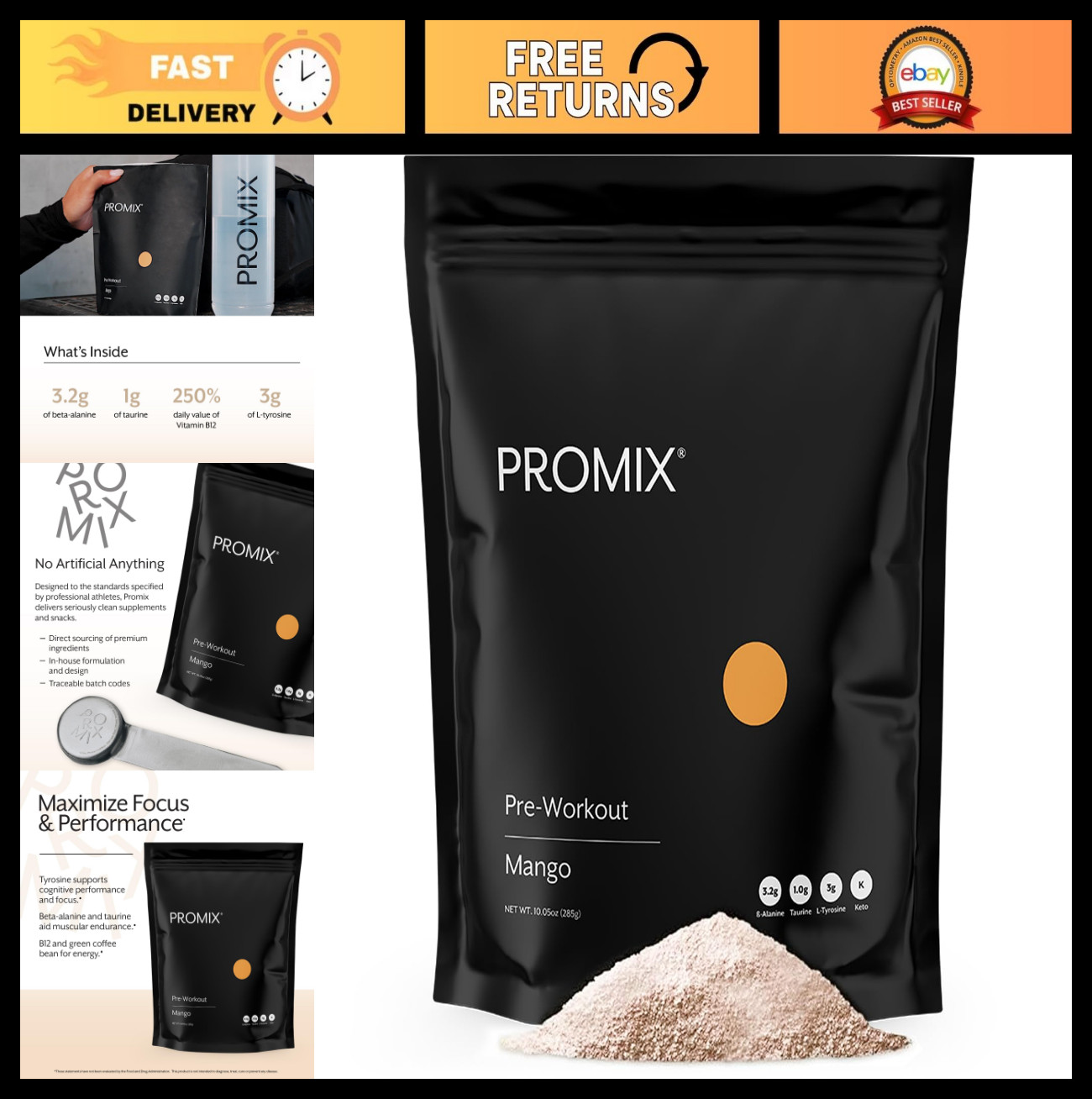 Pre-Workout Powder Mango Flavor – 30 Servings, Energy Boost & Focus Formula