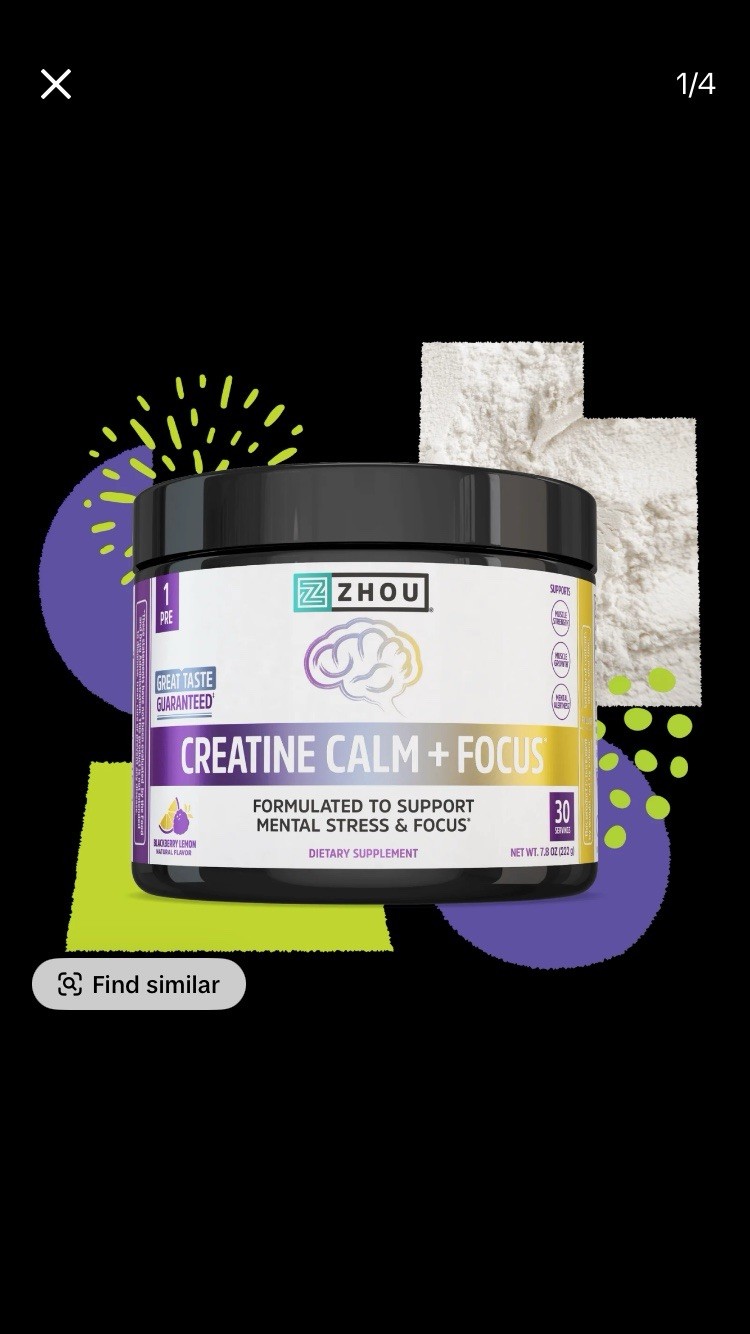Zhou Creatine Calm & Focus Powder BlackBerry Lemon 30 Servings 7.8 Oz