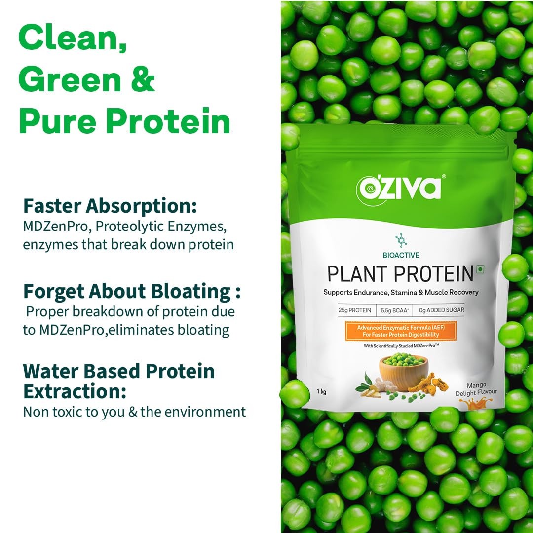 OZiva Bioactive Plant Protein,5.5 BCAA| Pea Isolate| Plant based Protein Powder