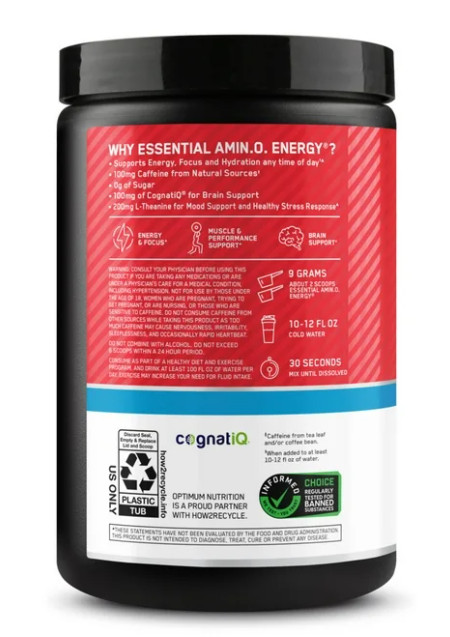 Optimum Nutrition Amino Energy Hydration + Focus Powder, Strawberry Burst 9.5 oz