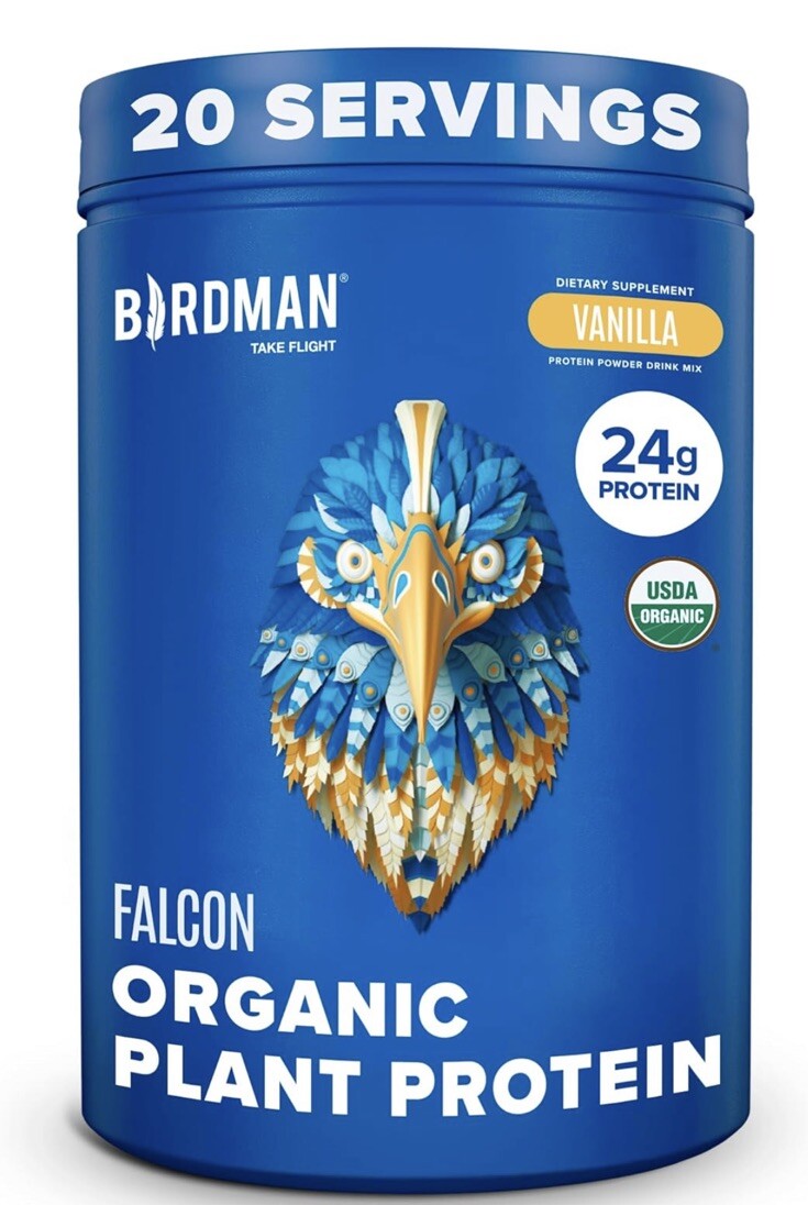 BIRDMAN Falcon Organic Vegan Protein Powder Vanilla, 24g Protein, Sugar Free