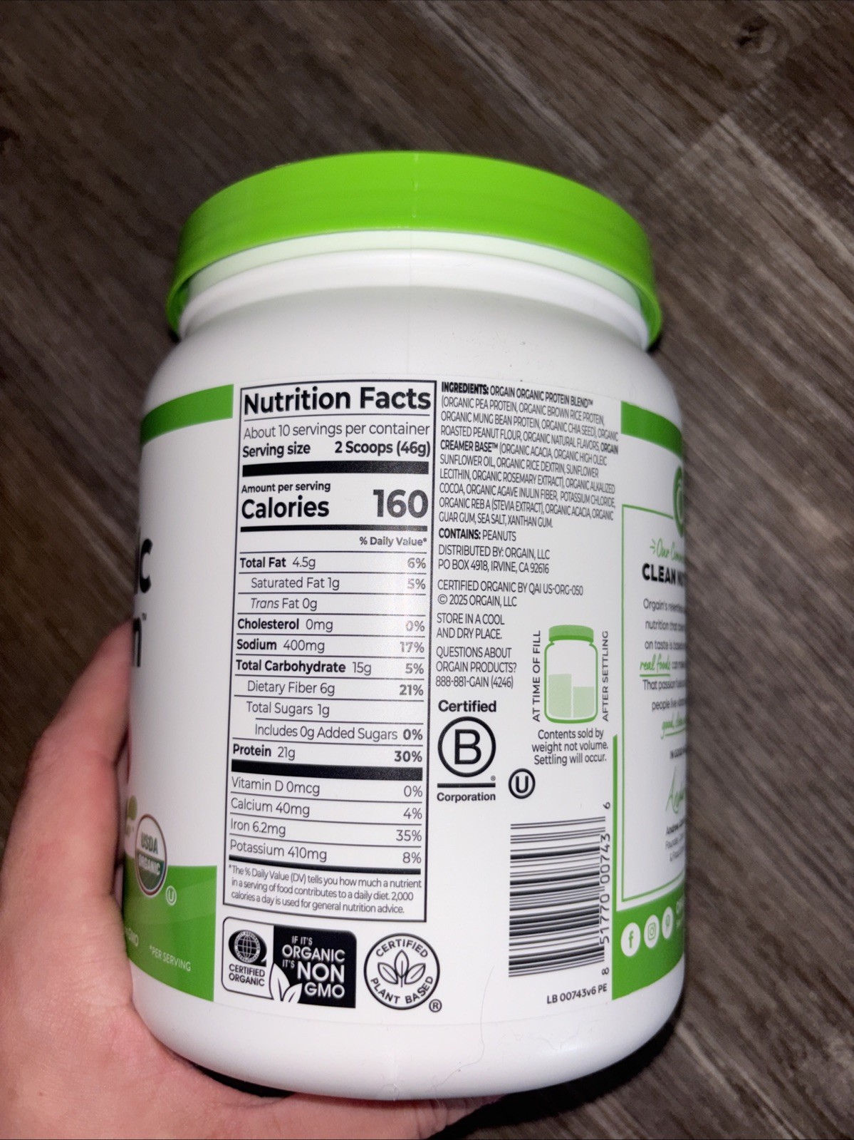 Orgain Organic Vegan 21g Protein Powder -Chocolate Peanut Butter – 16.3oz