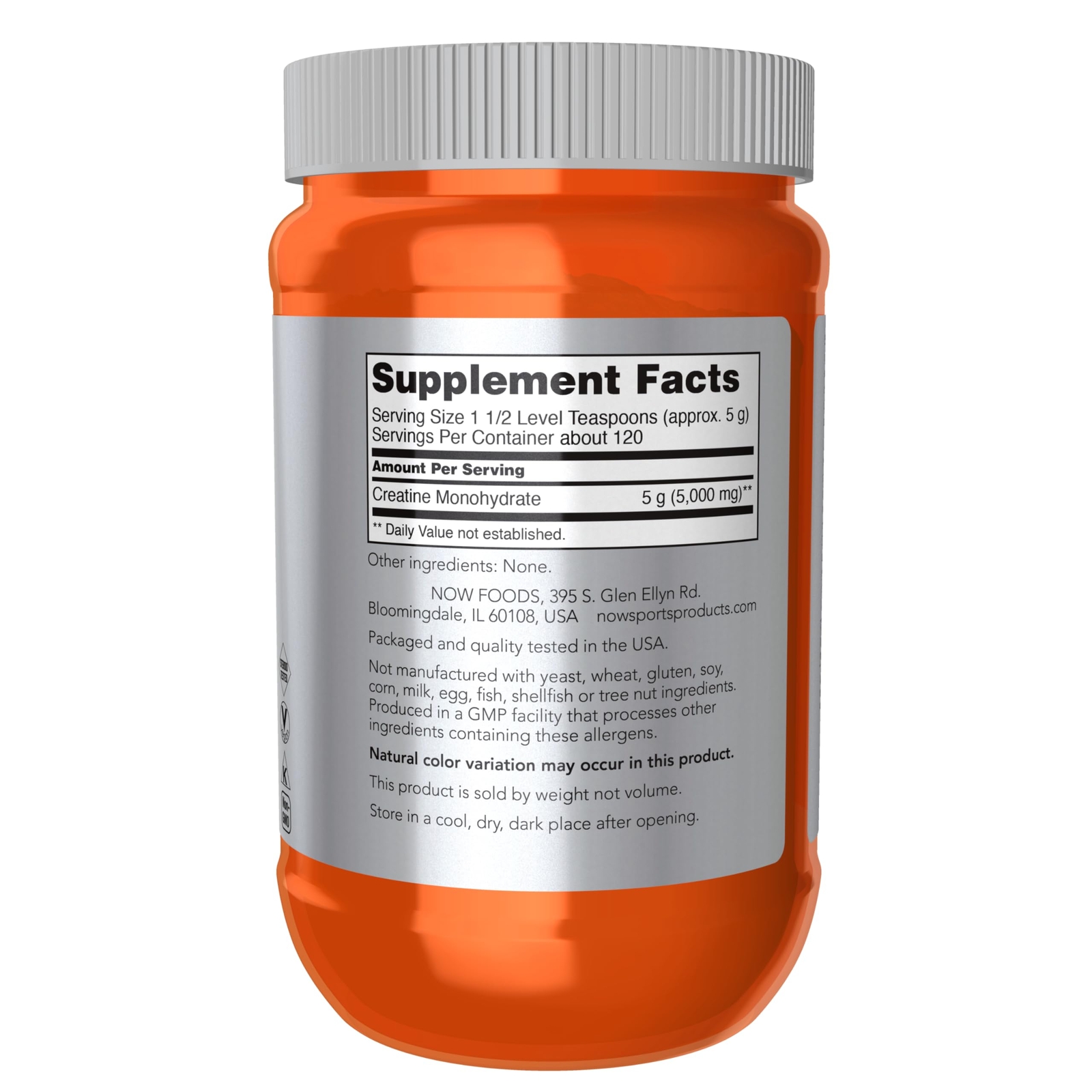 NOW Sports Creatine Monohydrate 120 Servings Pure Muscle Fuel Lean Mass