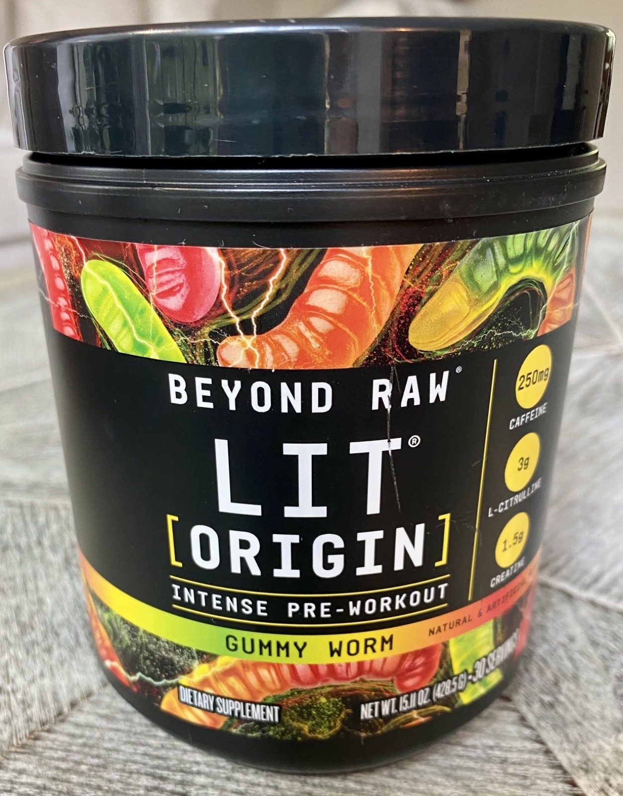 NEW! Beyond Raw LIT Origin Intense Pre-Workout Powder Energy Gummy Worm Exp 5/28