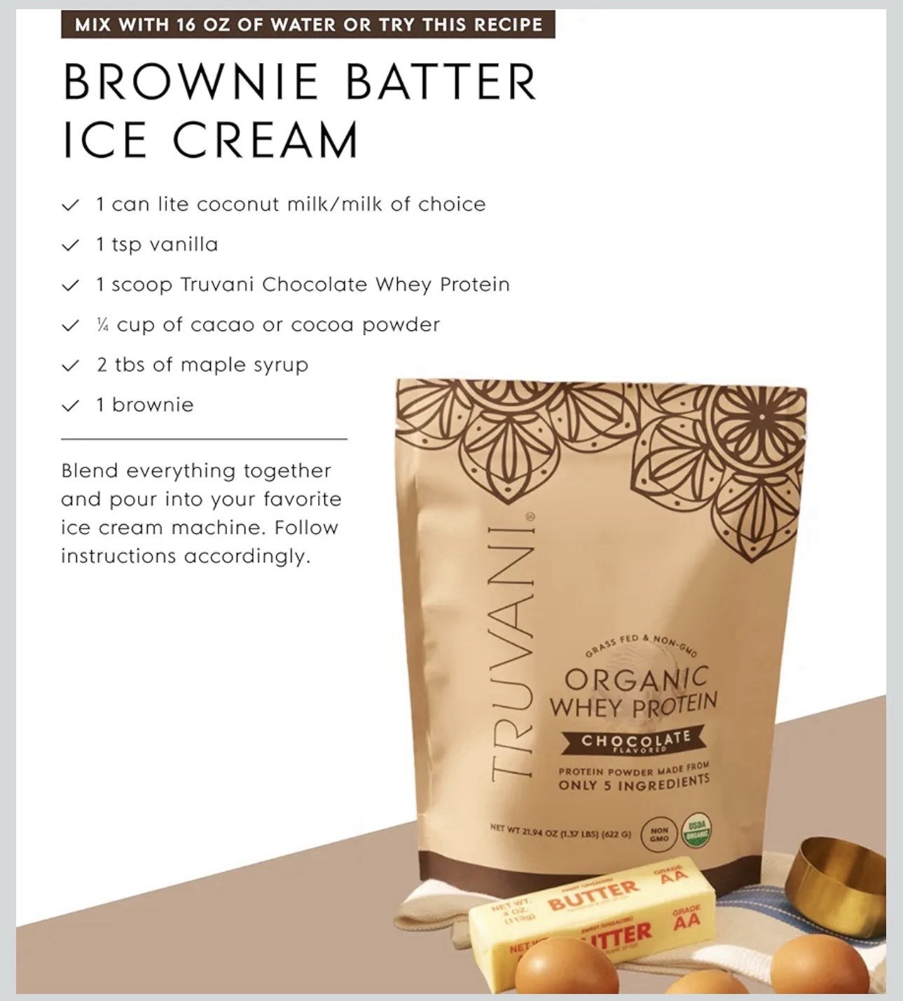 Truvani Organic Whey Protein Powder Chocolate, Grass Fed, 21.94 oz, Exp 2028