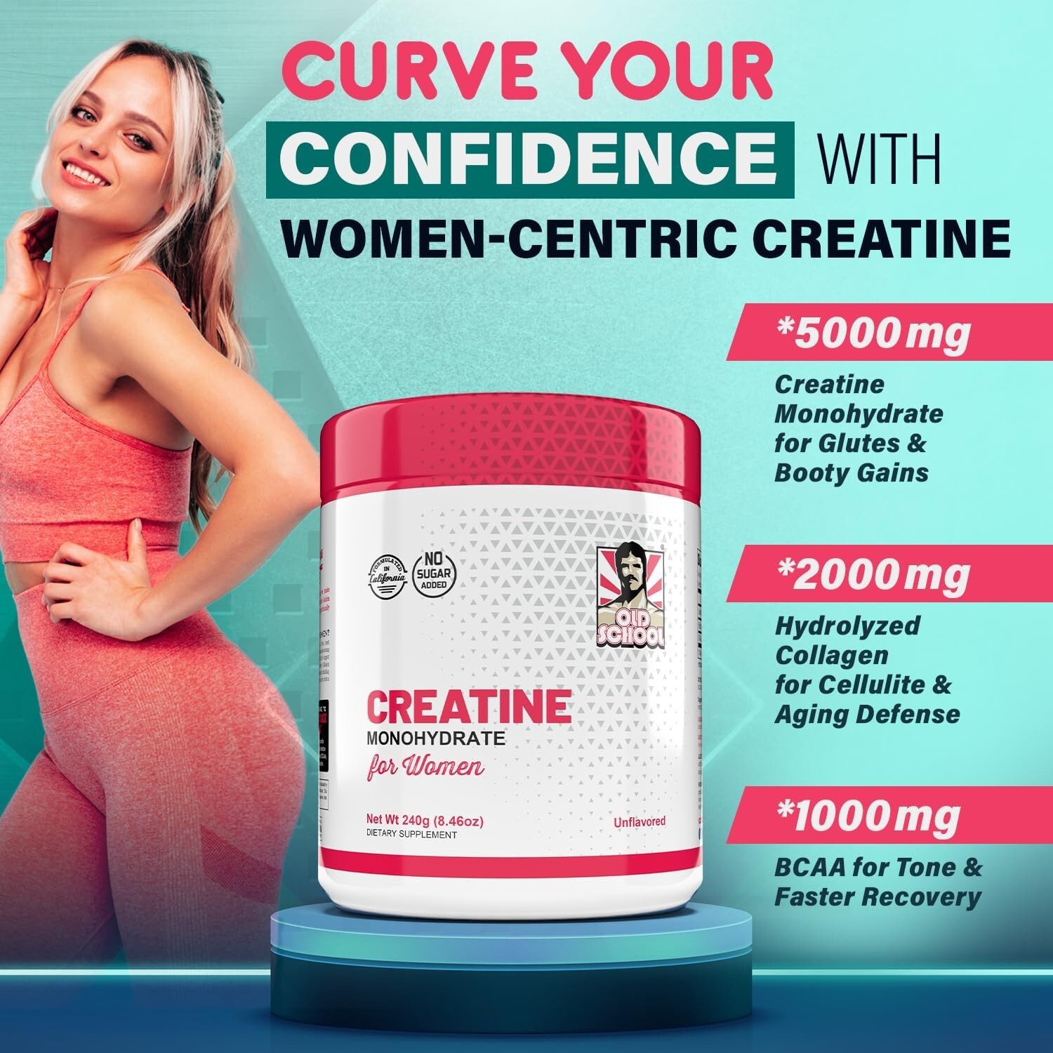 5G Creatine Monohydrate Powder for Women Booty Gain +2000Mg Collagen +1G BCAA 2: