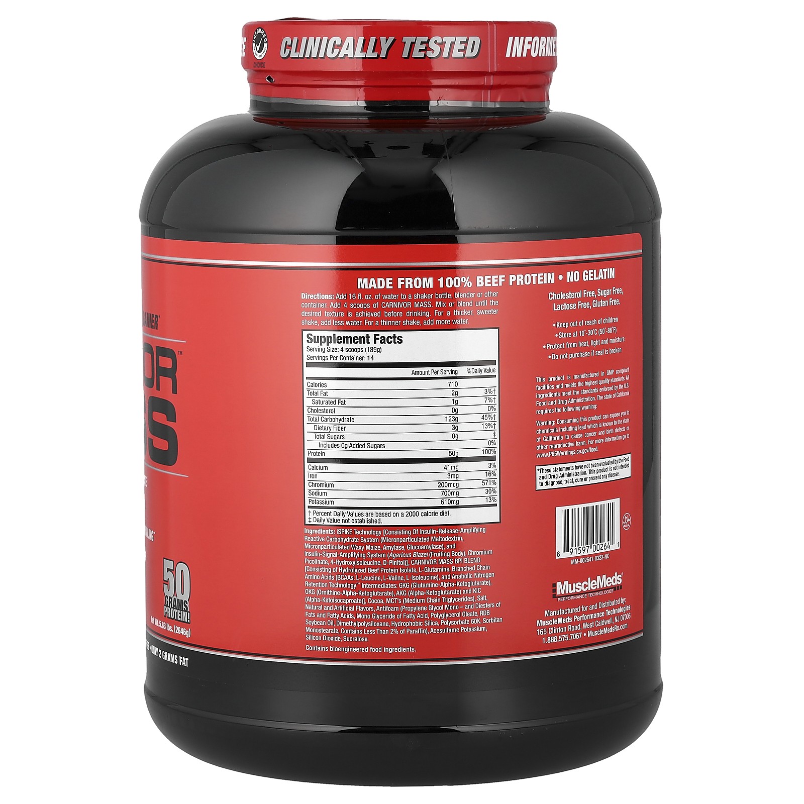Carnivor Mass, Anabolic Beef Protein Gainer, Chocolate Fudge, 5.83 lbs (2,646 g)