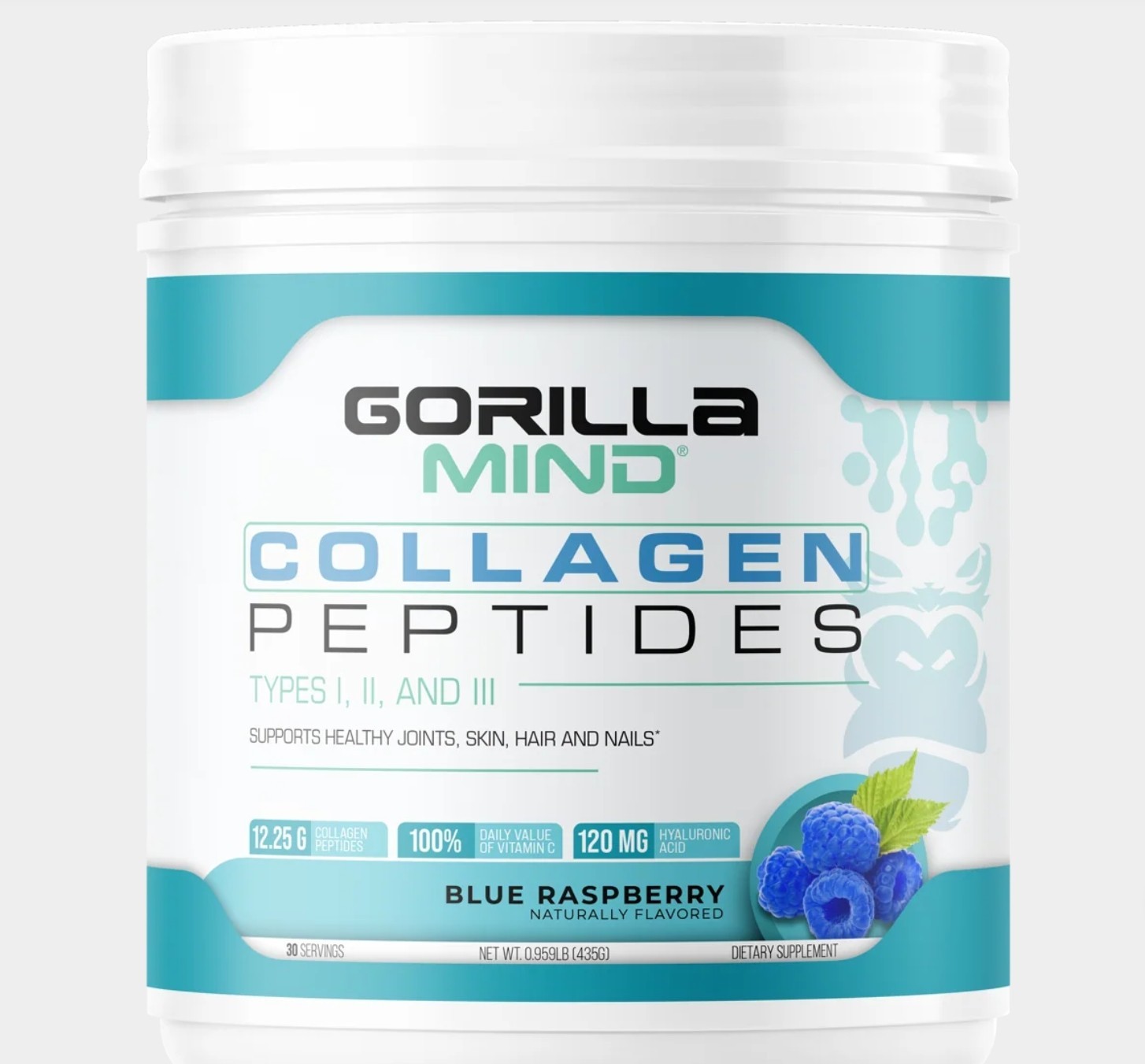Gorilla Minds COLLAGEN PEPTIDES 1.5 lb (30 Serv) Na Blue Raspberry BEST BY 12/26