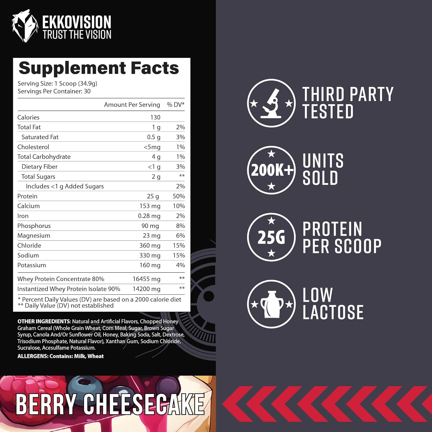 Ekkovision Protein Powder Berry Cheesecake 30 Servings 25g Whey High Protein