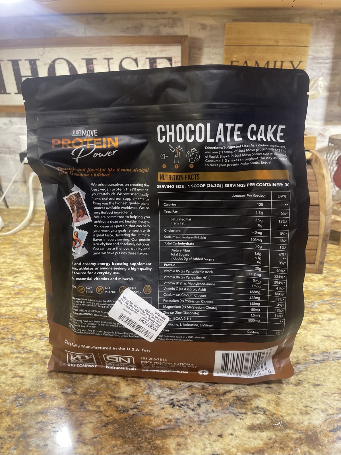 Just Move Protein Chocolate Cake Vegan Based, Organic, Keto, Low Carb 38oz 03/27