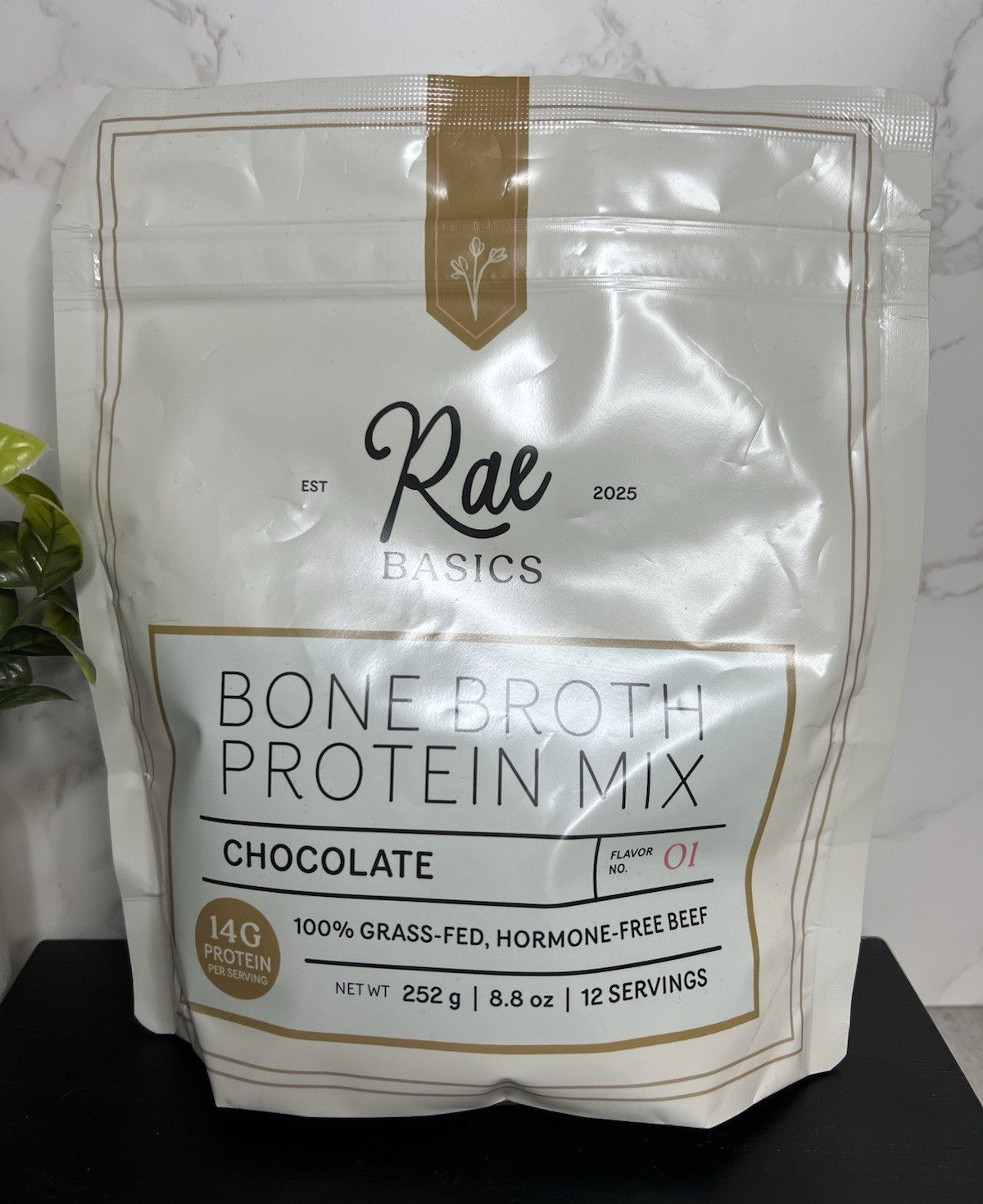 Rae Basics Bone Broth Protein Powder Chocolate 8.8oz 12 Serv Exp 03/27