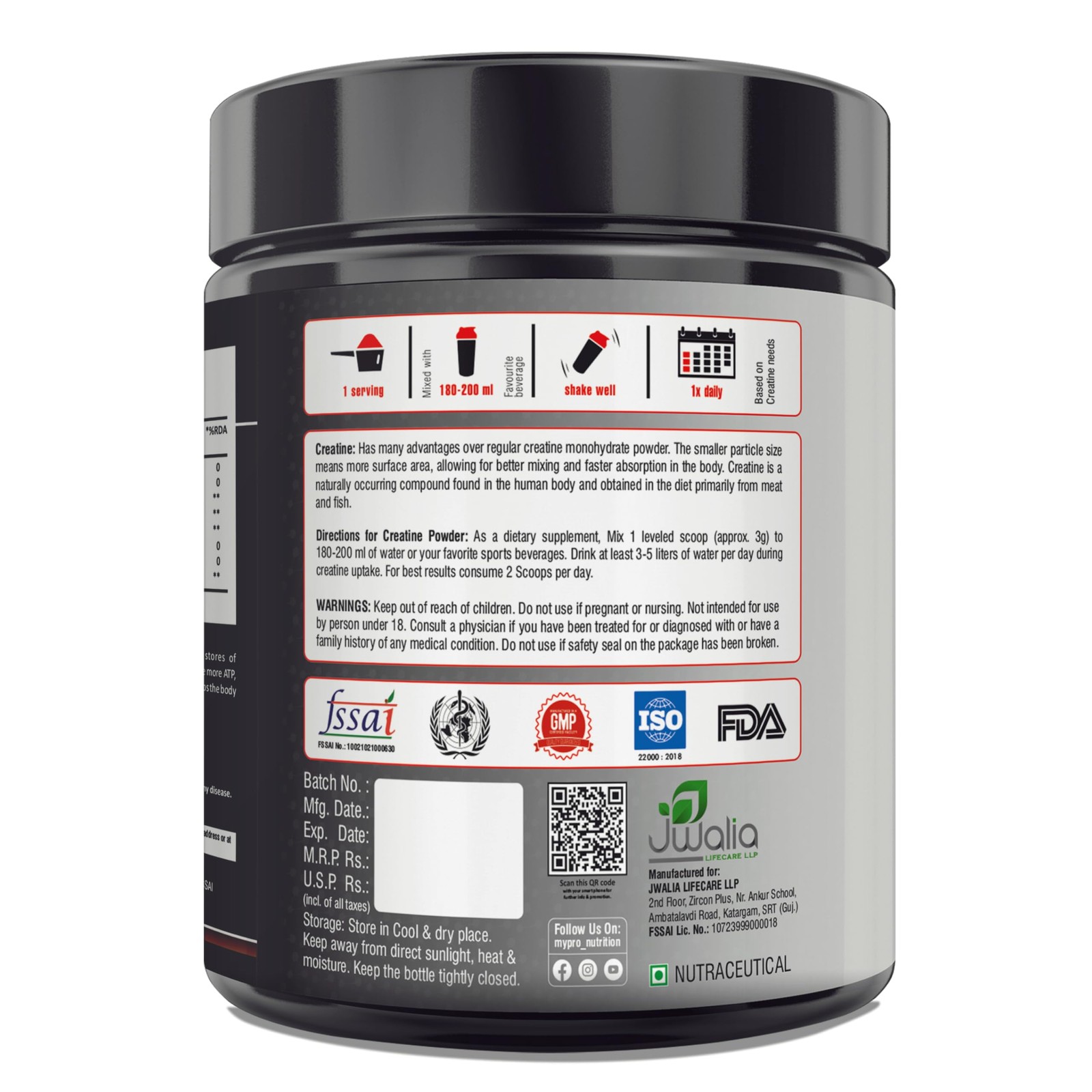 Mypro Creatine Monohydrate 250g | 83 Servings | Unflavoured