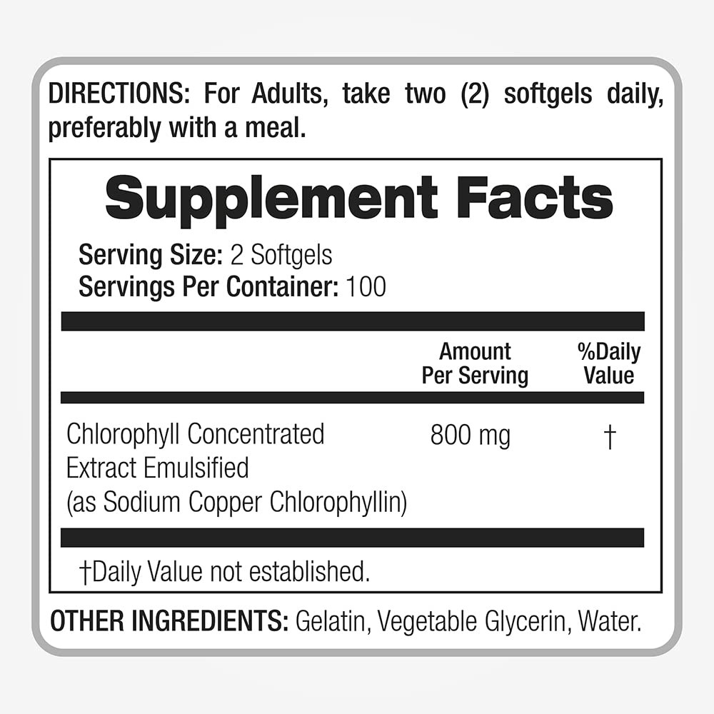 FITO MEDIC’S Lab – Chlorophyll – Pure – 800 mg per 200 Count (Pack of 1)