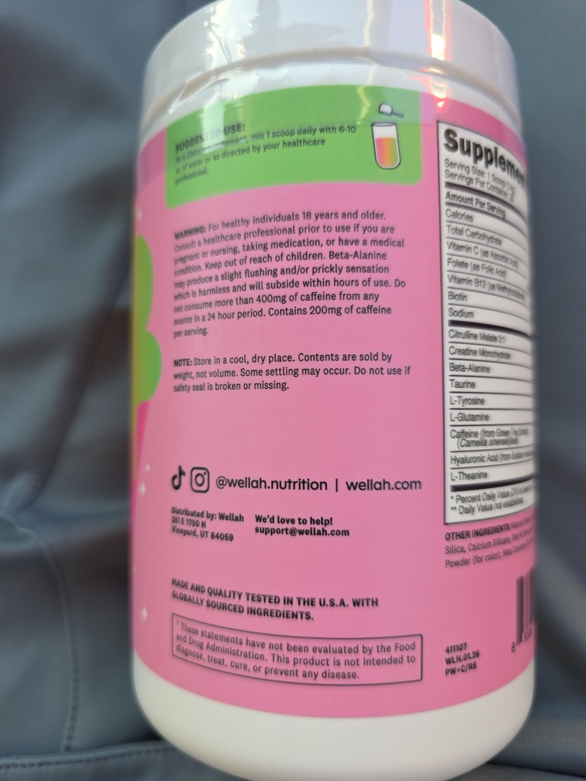 Wellah Pre-Workout + Creatine Powder 30 Servings Rainbow Sherbert Exp. 2029