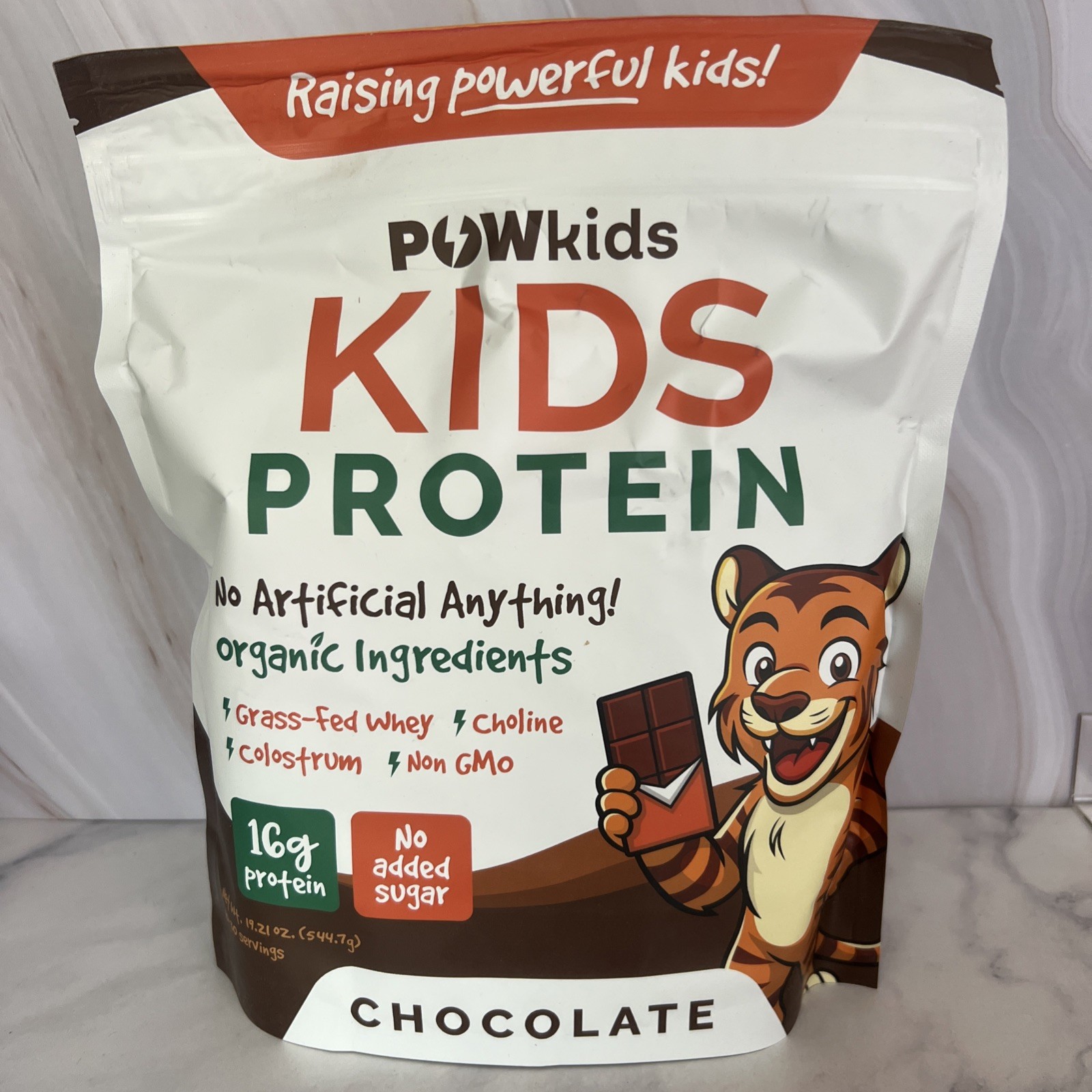 POWkids Grass-Fed Whey Protein Powder Chocolate Non GMO No Added Sugar 15Sv