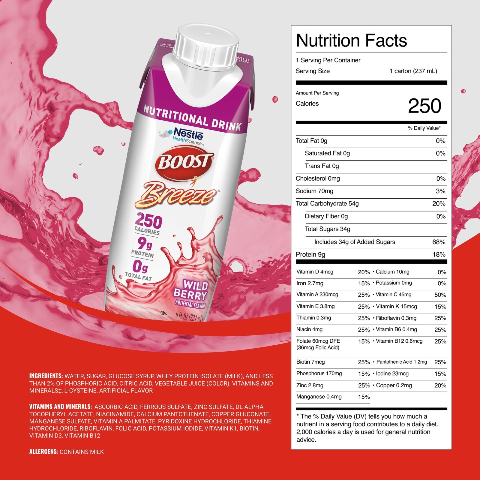 Boost Breeze Clear – 250 – 19 – 9 G Vitamin A – – 8 Fl Oz