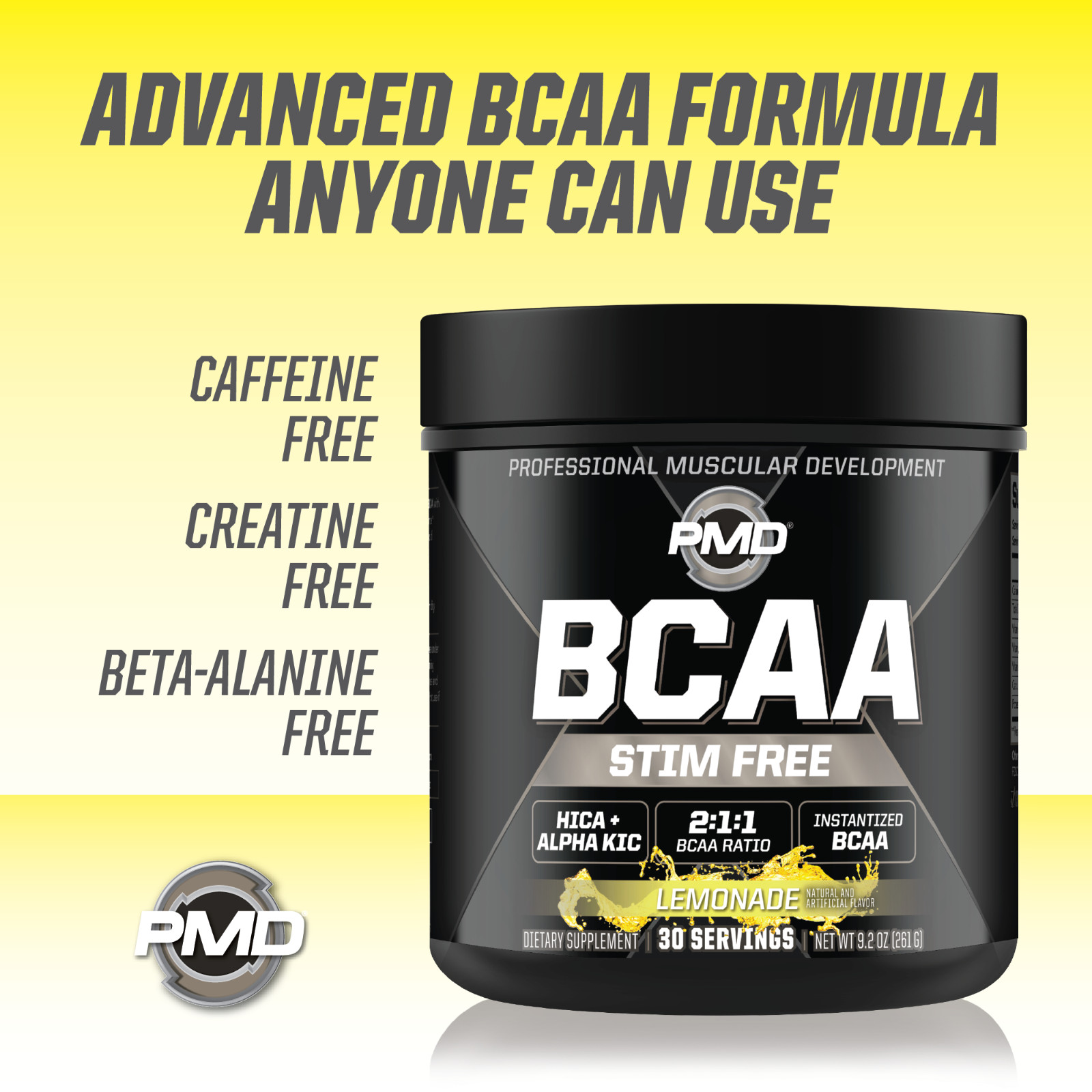 PMD BCAA Stim-Free Amino Acids for Performance & Recovery – Lemonade (30 Serve)