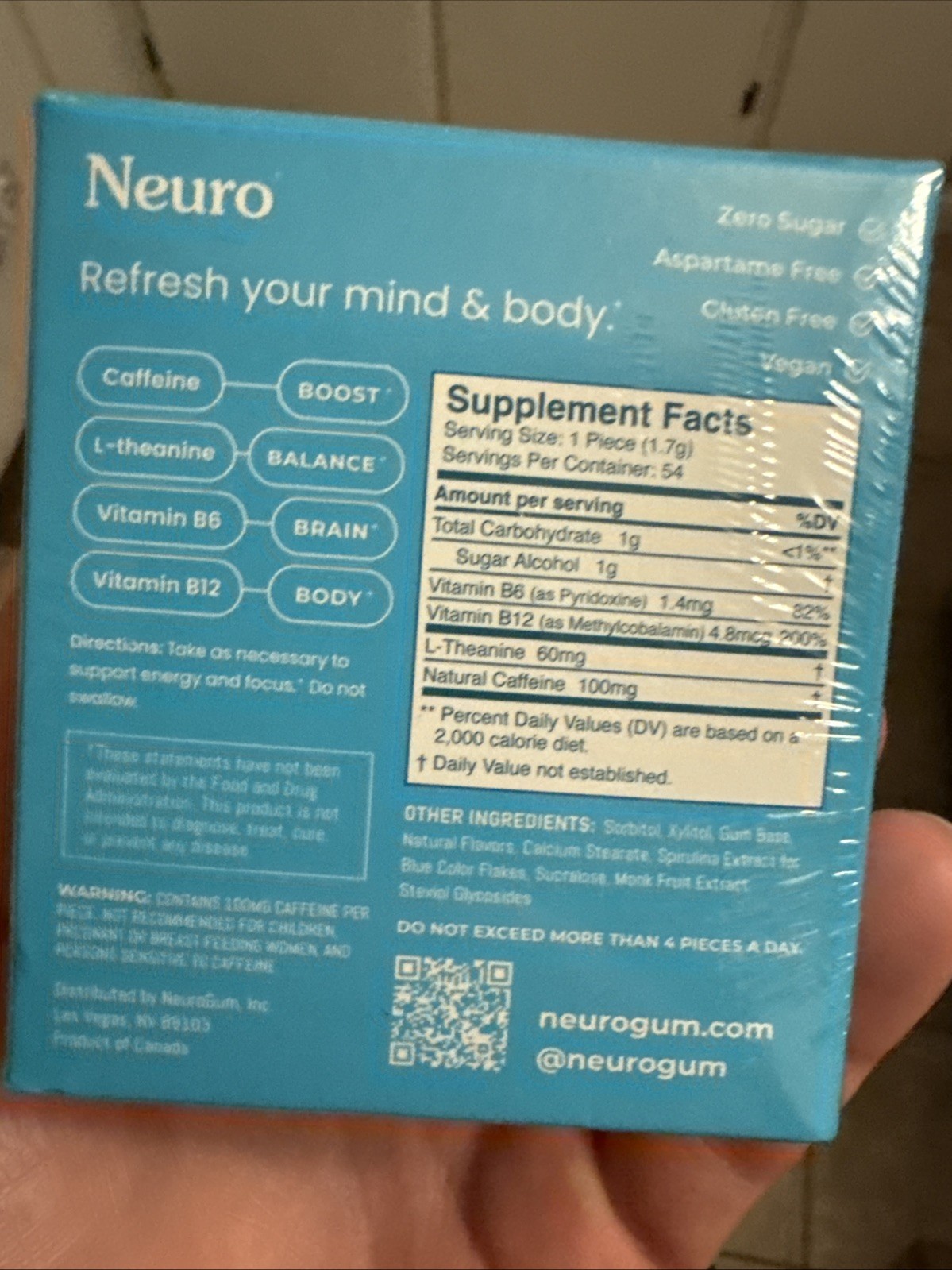 Neuro Energy & Focus Gum, Extra Strength – 9 Count (Pack of 6), Peppermint