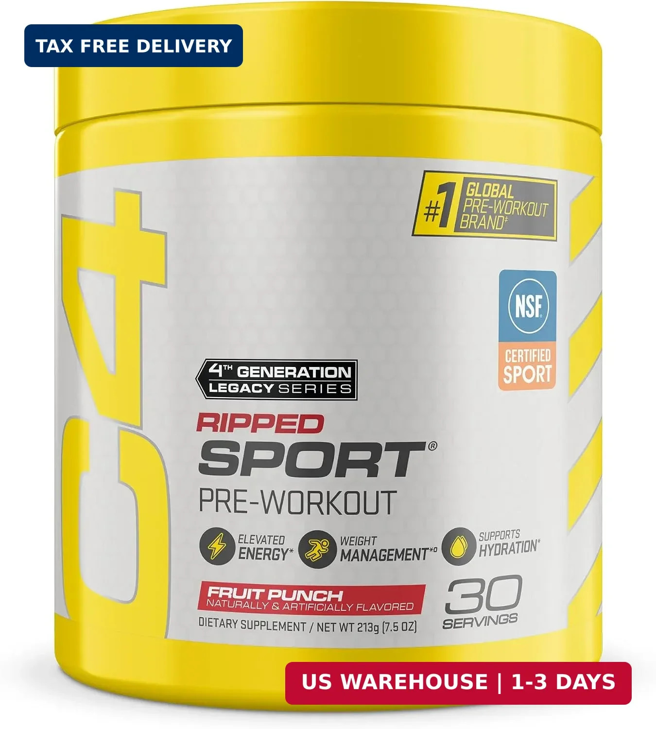 C4 Ripped Sport Pre Workout Powder Fruit Punch – NSF Certified for Sport + Zero