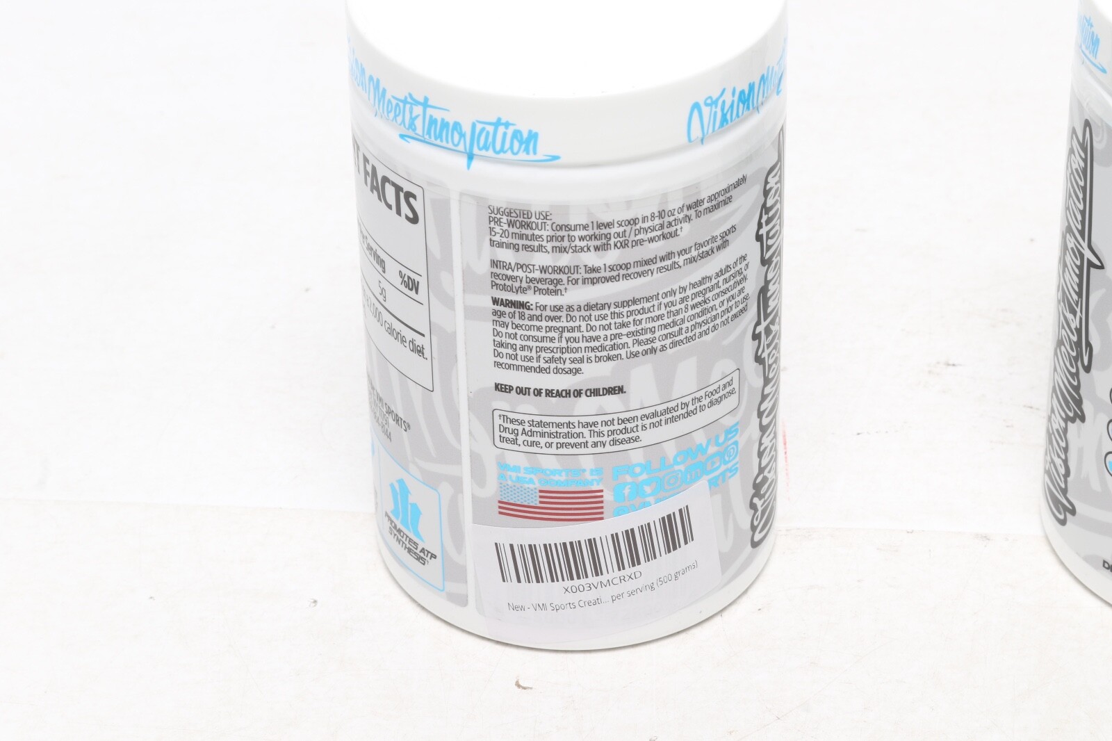 2 Pack of VMI Sports Creatine Monohydrate 500 Grams 100 Servings Unflavored