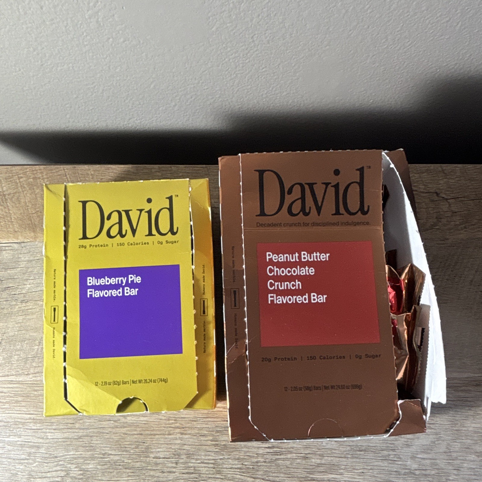 David Protein Bars Variety Pack Blueberry Pie & PB Choc Crunch 12 Ct GF SF